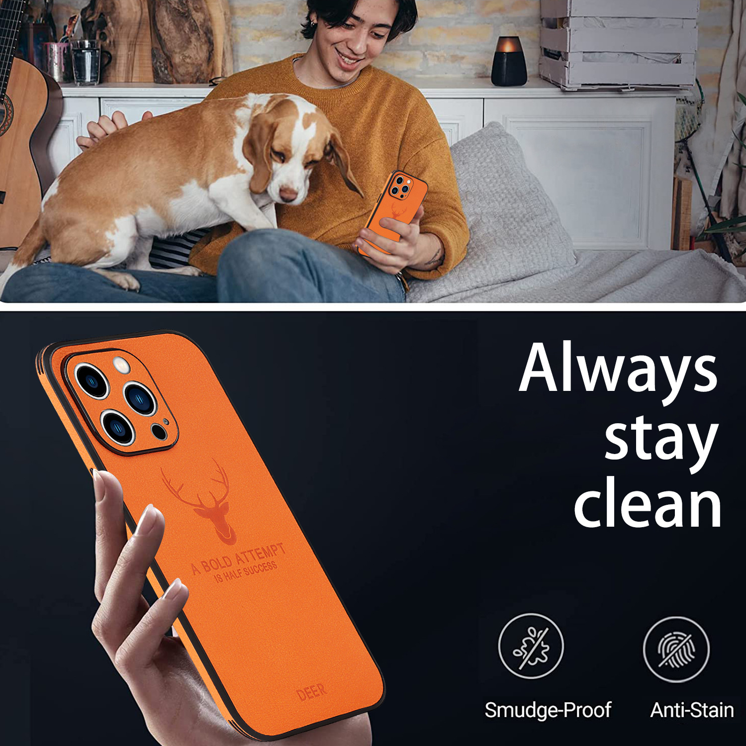 Deer Pattern Leather TPU Mobile Phone Case for iPhone 15 Pro Max 14 Pro Camera Lens Protection