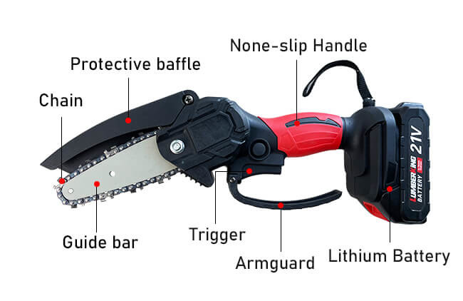 21V Moter Portable Mini Chainsaw 4 Inch Cordless Power Chain Saw