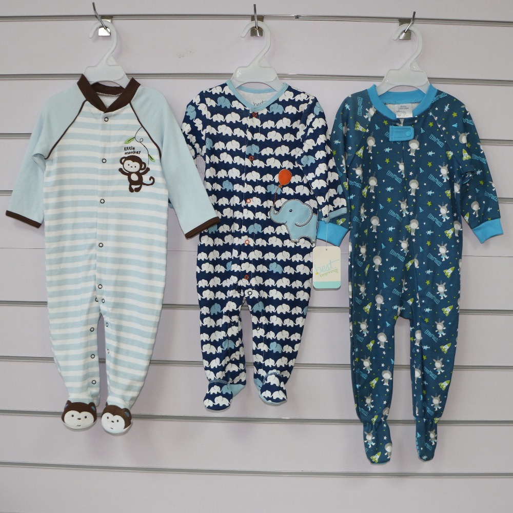 Knitted Unisex Baby Footie Romper with Animal Patch Embroidery Snap or Zipper Opening