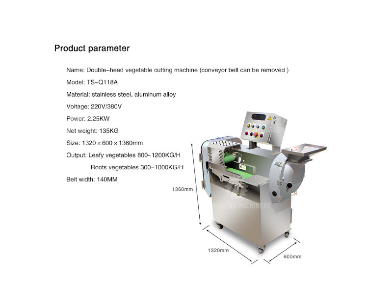 304 Stainless Steel Vegetable Processing Machine Double Head Cabbage Dicing Equipment