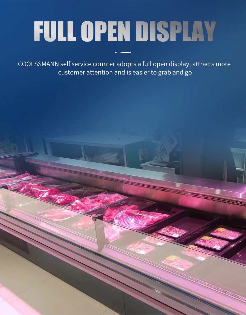 Deluex Self Service Counter Fresh Meat Cooler Display Refrigerator
