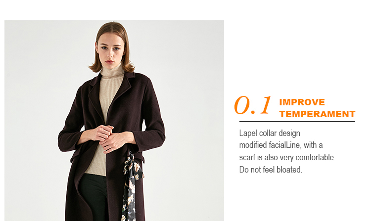 Luxury Elegant Fitted Woolen Womens Long Winter Jackets With Printed Belt