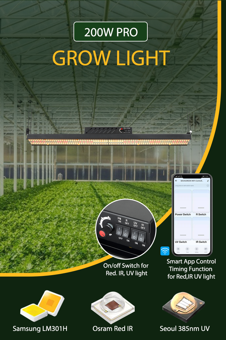 Full spectrum IP65 waterproof Samsung lm301h uv ir 2 strip bar 200w grow light bar 0