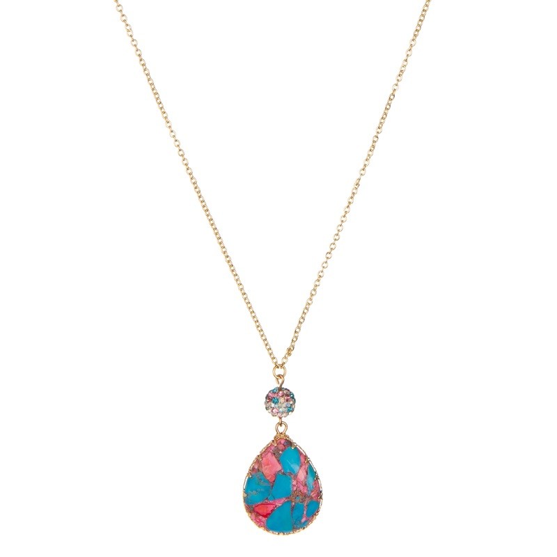 Drop Shaped Pendant Multicolor Beaded Necklace Handmade Holidays Gift