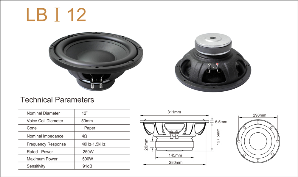 Paper Cone Ferrite Magnet 10 Inch 1.5kHz Car Amp Woofer