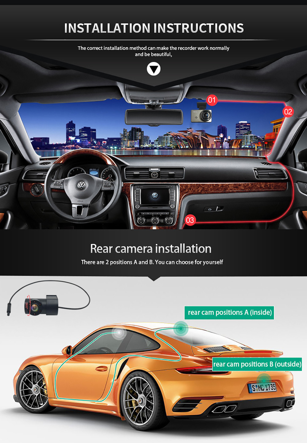 XINLIHANG 3inch Hd WIFI Security 4K GPS Dash Cam Cameras For Cars Dual Lens
