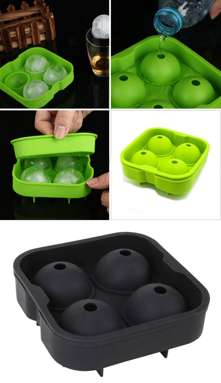 4 Cavity Non Toxic Silicone Spherical Ice Cube Maker