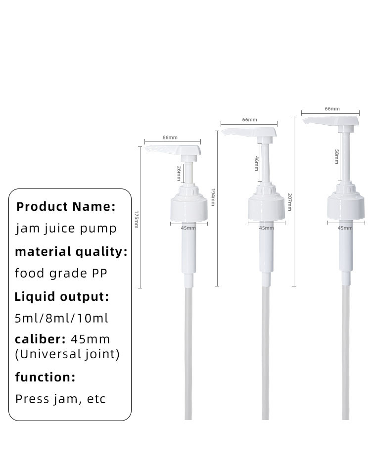 Universal Closure Plastic PP Syrup Dispenser Pump 5ml 8ml 10ml Dosage 28mm - 38mm