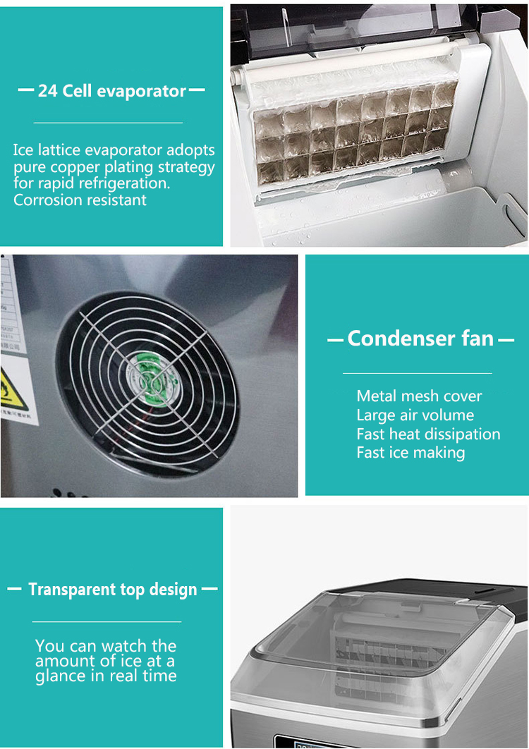 25kg Home Small Cube Ice Making Machine Portable Mini Countertop Ice Machine Hot foil stamping for Business Automatic