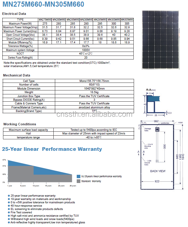 Standard Pv Solar Panel 100W 250W 300W 330W 350 Watt 12 Volt Solar Panel