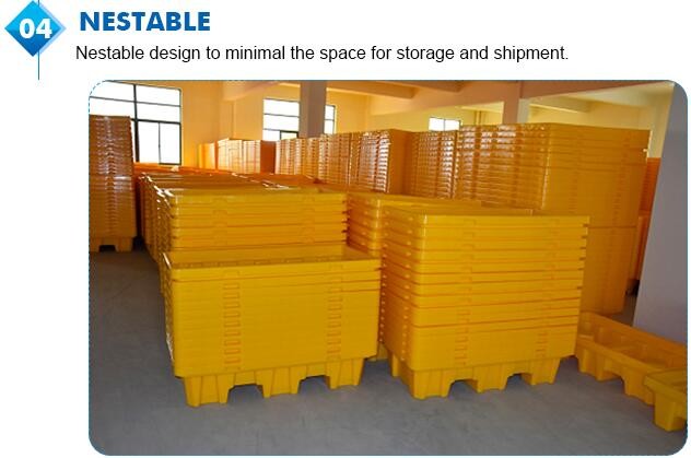 Detachable plastic 4 drum oil spill pallet, 1300*660*150 mm 2 drum spill containment pallet, Nestable 2 drum spill conta