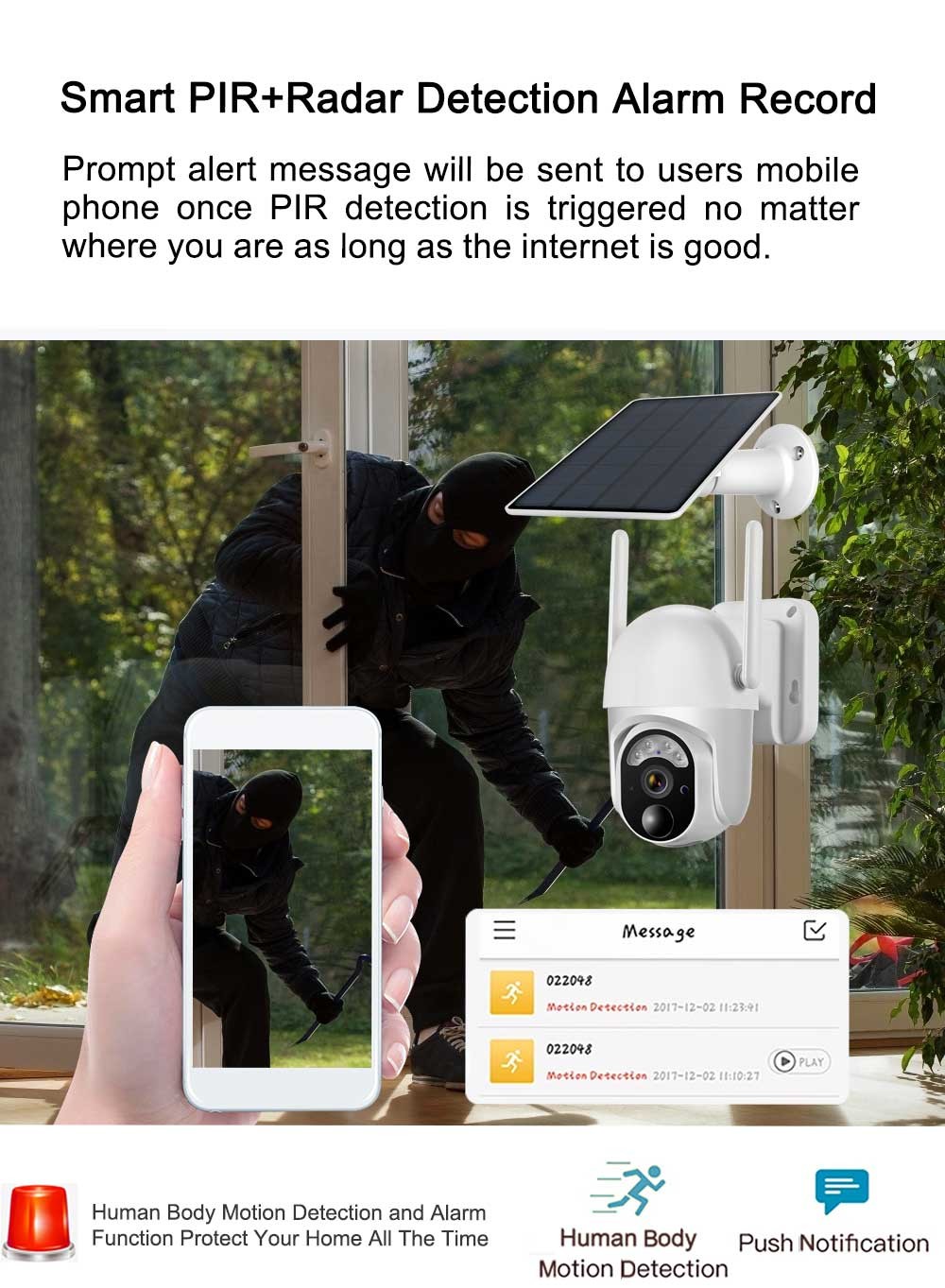 Wireless 2K Solar WiFi Camera 128G Storage Audio Video Recording 6X Digital Zoom