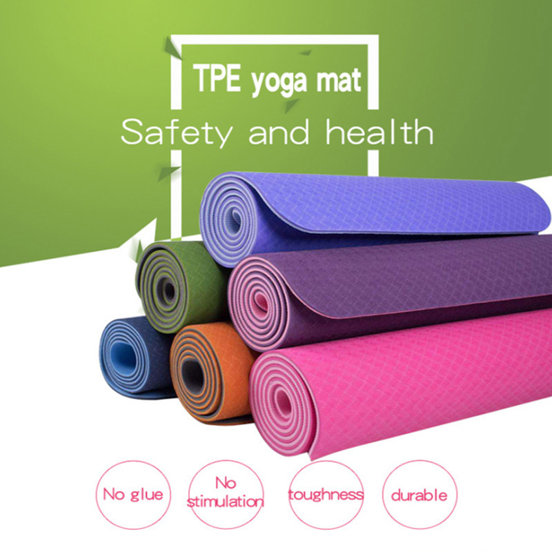 Blue Double Side TPE Yoga Mat , 6mm Non Slip Yoga Mat With Position Line