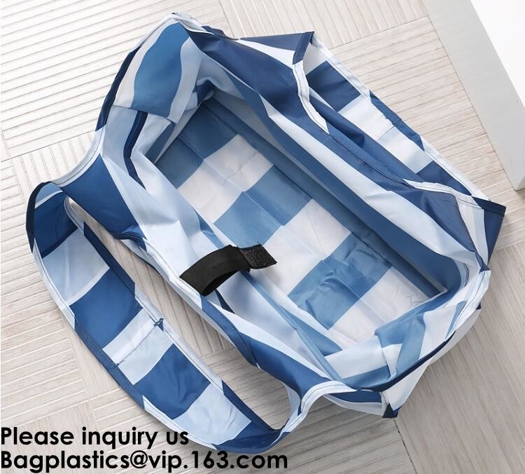 Printing Logo Polyester Handled Foldable Tote Bag With Snap Closure Foldable Bag Pocket Folding Nylon Shopping Bag