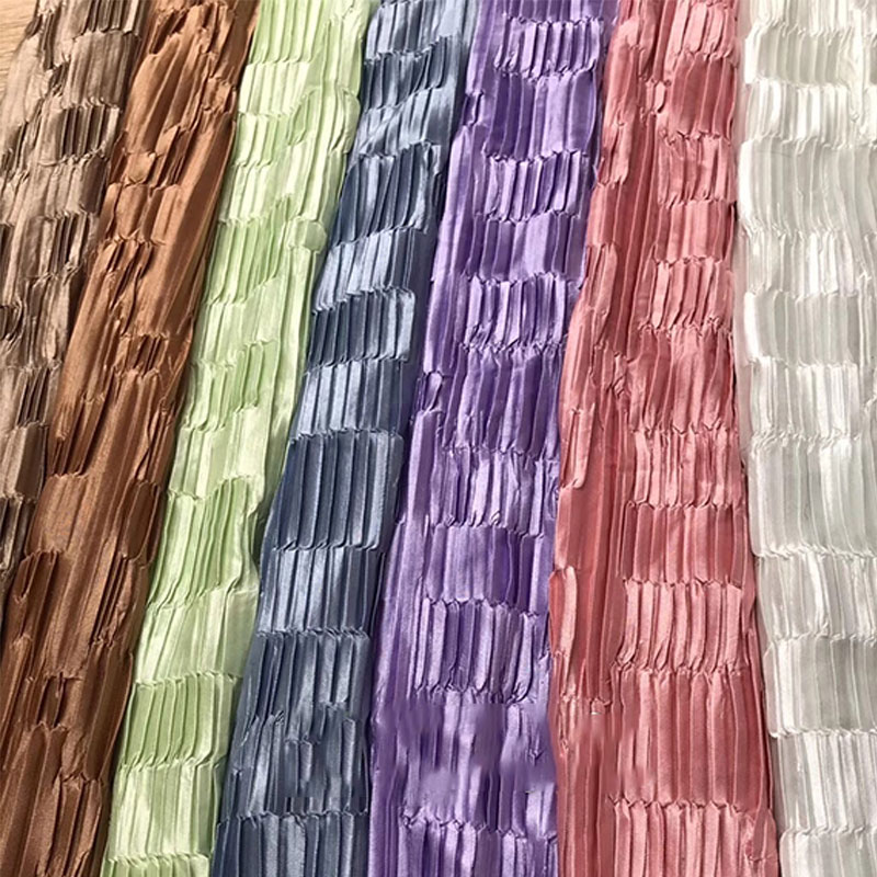 Sustainable Crepe Woven Fabric Shiny Stretch Plisse Pleated Satin Fabric Stripe