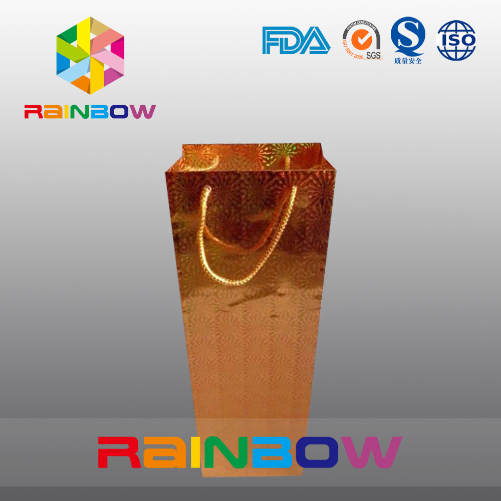 Biodegradable Customized Paper Bags With PP Rope For Red Wine Bottles Packaging