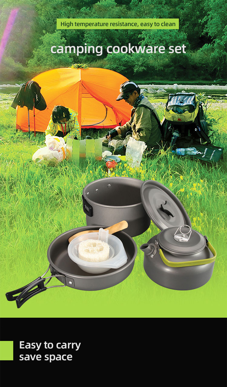 Factory TOP Seller Outdoor Camping Cookware Mess Kit Portable Picnic Pot Pan Camping Cooking Set For Out Door Hiking