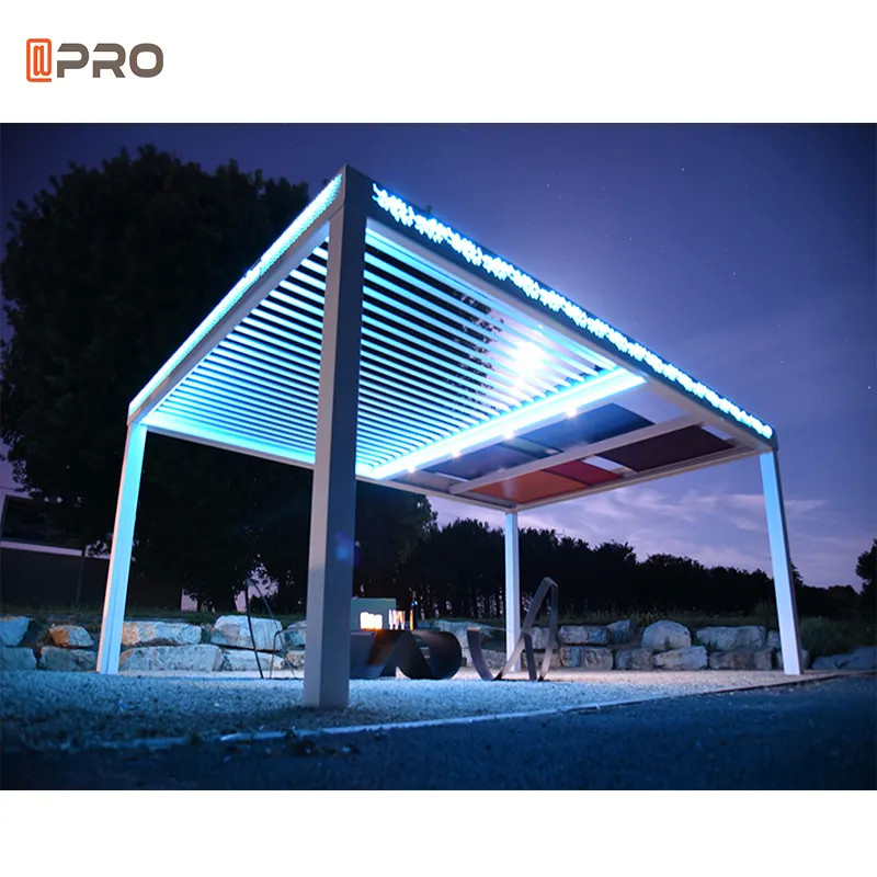 Modern Louvered Gazabo Electric Aluminum Outdoor Pergola With Led Strip Waterproof