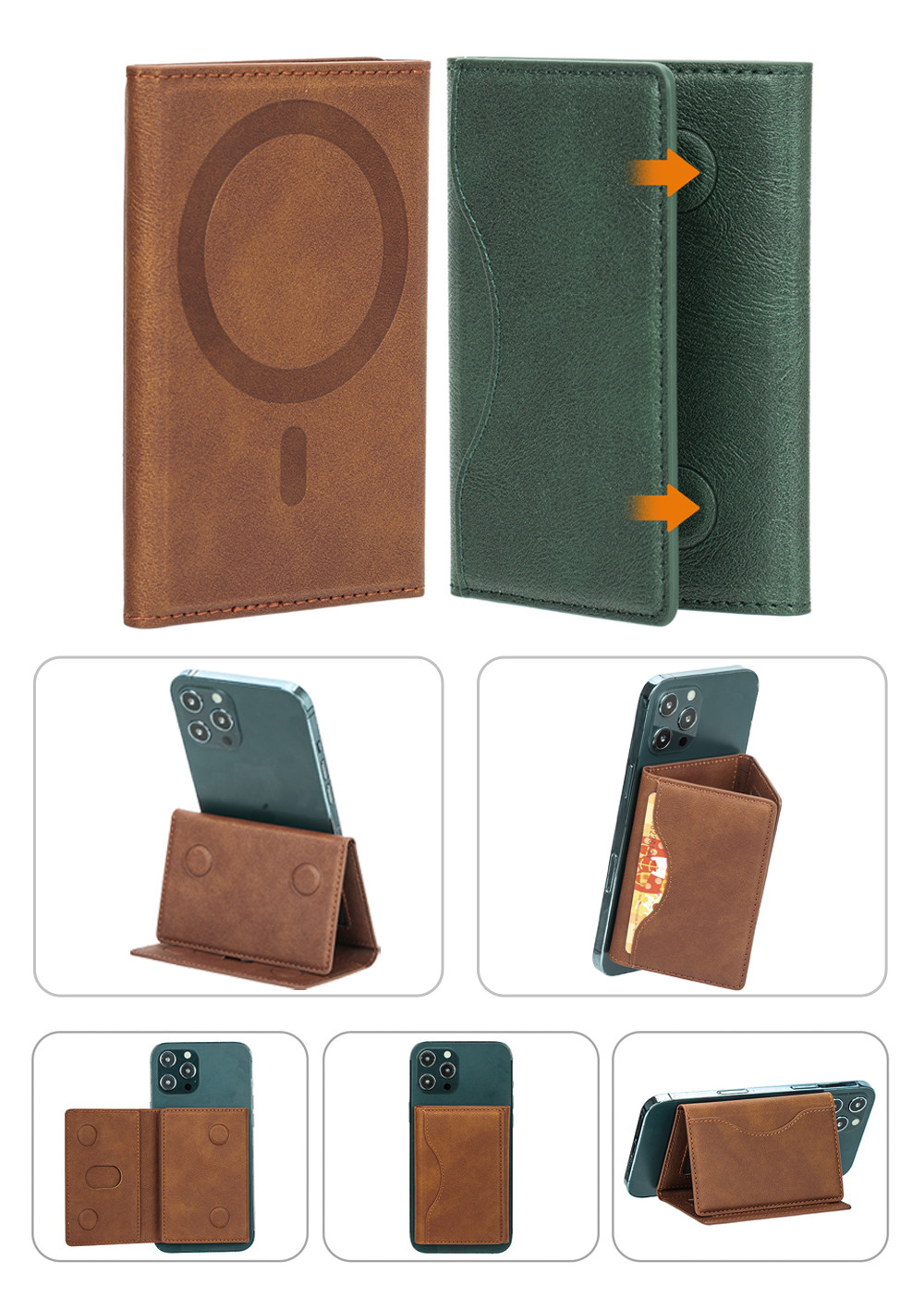 Billfold Luxury Flip Magnetic Leather Wallet Magsafe 6 Card Holder Stand For IPhone