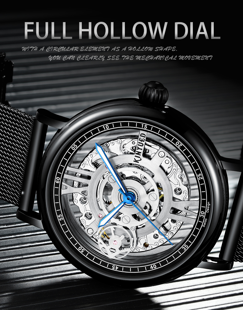 Full Hollow Out Luxury Mechanical Watches Stainless Steel Mechanical Watch
