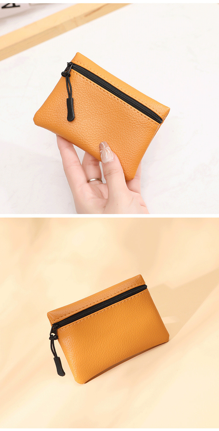 2024 New lychee pattern zipper coin purse solid color PU soft leather women coin card bag