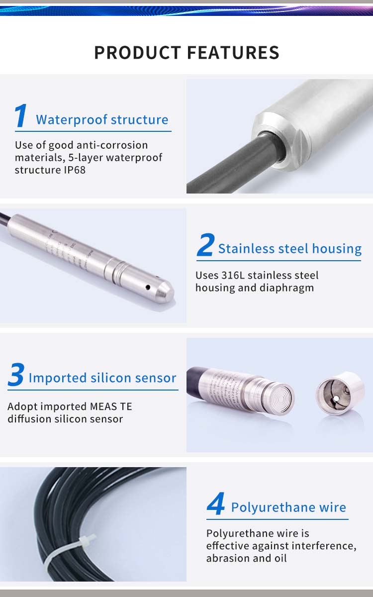 PL303 Analog Output Submersible Probe Level Sensor Water Tank Level Sensor