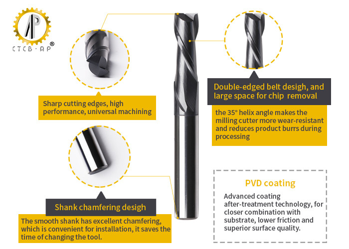 CNC Lathe Machining Tungsten Carbide Router Bits HRC58 With 2 Flute