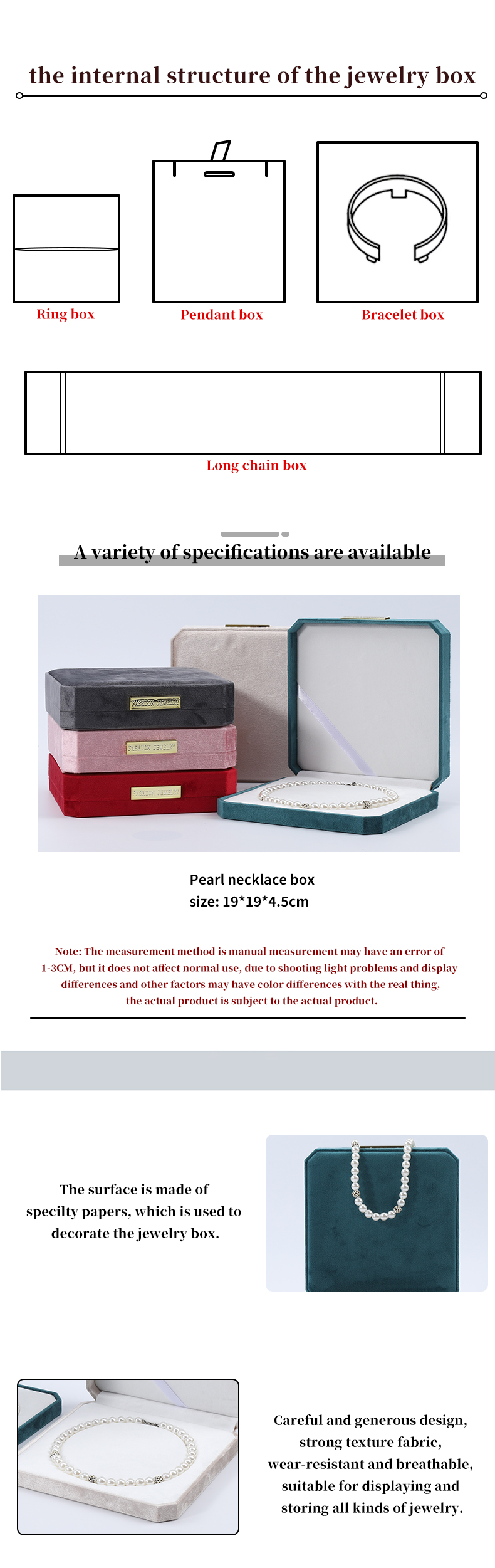 Soft Touch Multi Color Velvet Pearl Necklace Storage Box With Golden Scutcheon