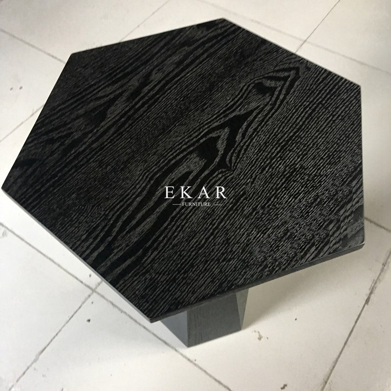European Style Black Stainless Steel Walnut Side Table