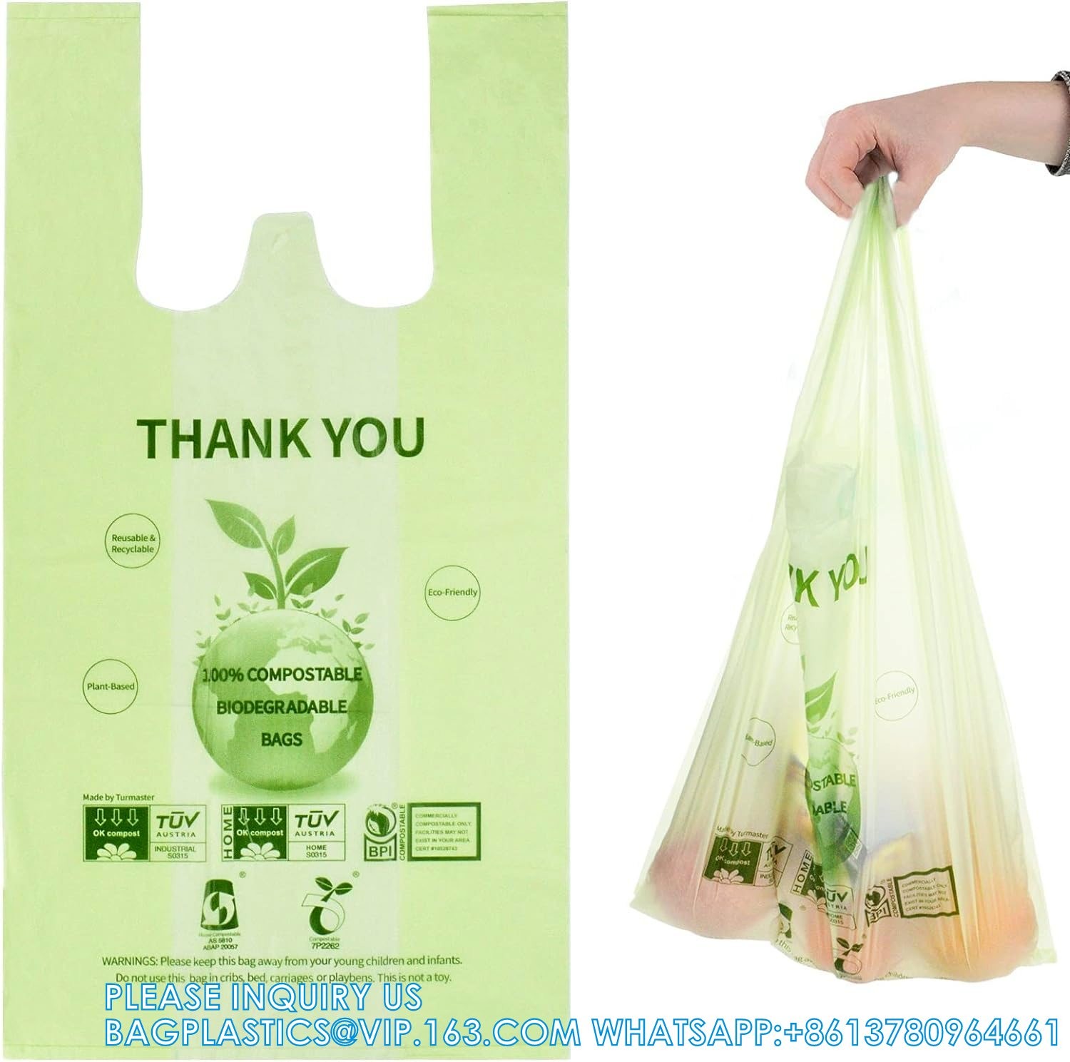 Compost Handle Trash Bags, 4-5 Gallon, Extra Thick 0.78 Mils, Wastebasket Liners Bags For Kitchen Bathroom Office
