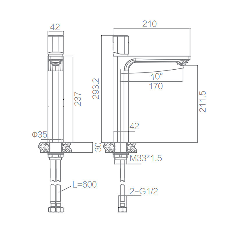 Lavatory Toilet Basin Mixer Tap 210mm Single Handle Brass Chrome