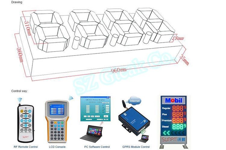 double sides digits led 7seg 12inch led gas price sign