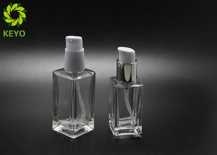 Foundation Serum Cosmetic 30ml 50ml Clear Square Glass Bottle With Self Lock Pump