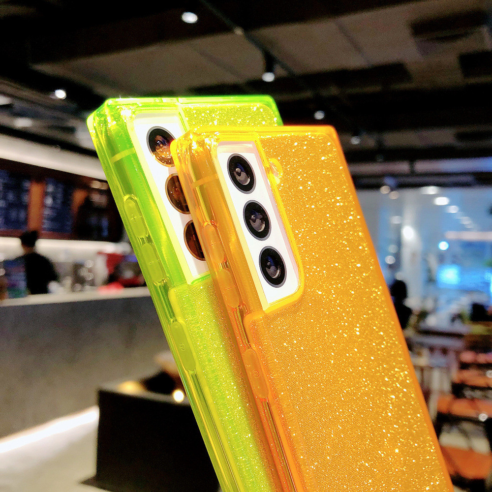 1.5mm Shockproof Phone Cases Neon Square Shape Decorated With Glitter Paper