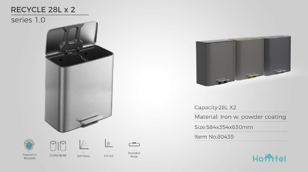 Rolling Cover Type 28L Stainless Steel Soft Close Square Pedal Trash Bin Foot Pedal Design For Living Room Office