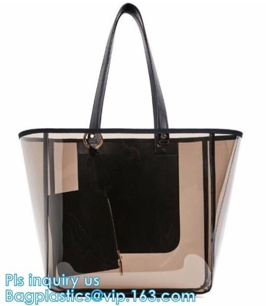 Fashion woman full print pvc private label handbag manufacturer, PVC Transparent