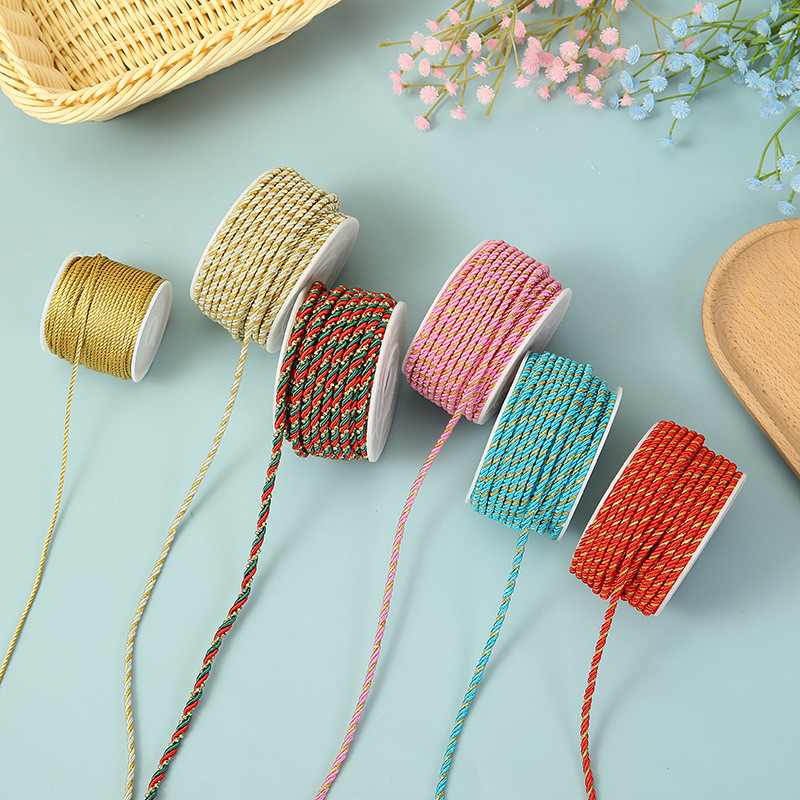 3 Strands 2mm-10mm Polyester Nylon Rope Gold Thread Mixed For Bracelet