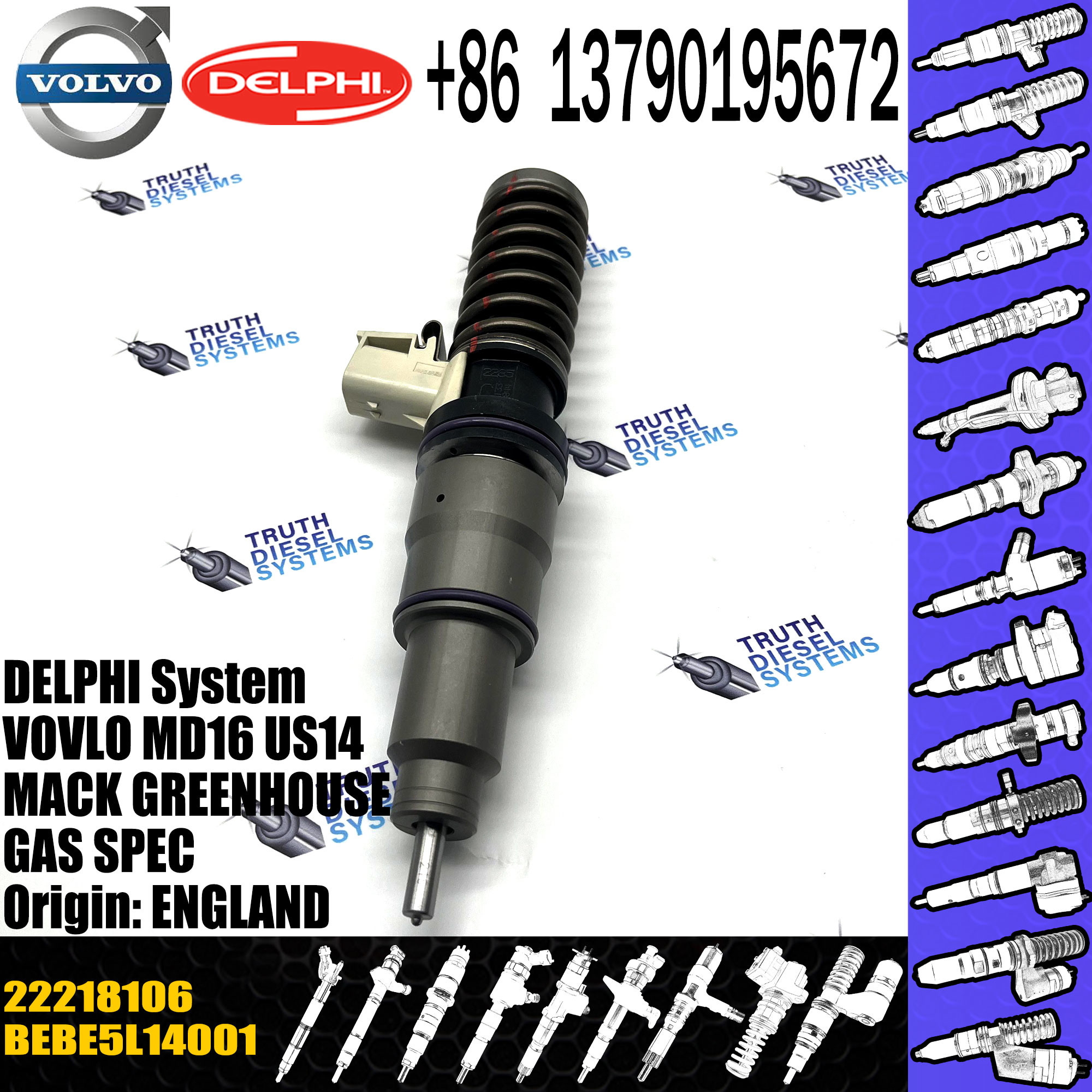 Diesel Fuel Injector 22218106 For E3.5 /VOL TRUCK MD16 BEBE5L14001 85020091 85020090