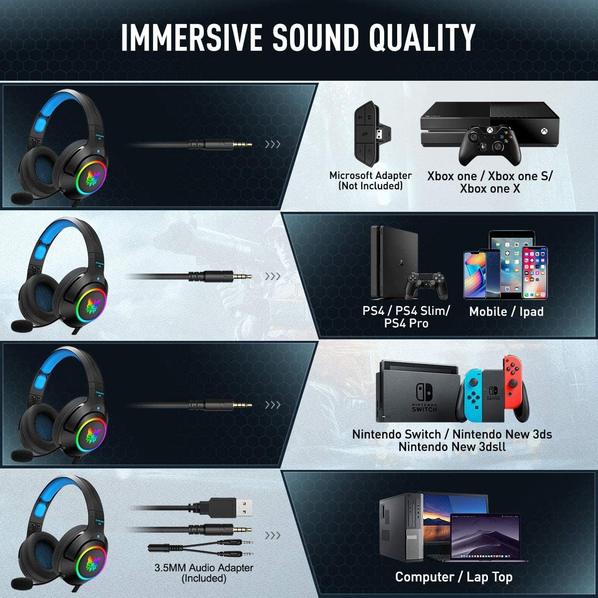 DC5V Onikuma K9 2.2kohm Glowing Gaming Headset