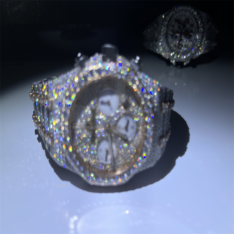 Automatic Moissanite Bust Down Watch Studded Analog 14k White Gold Watch