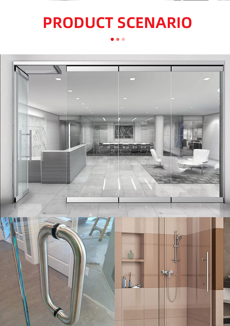 Tempered Glass Pull Handle with SS304 Vertical Stainless Steel Adjustable Design
