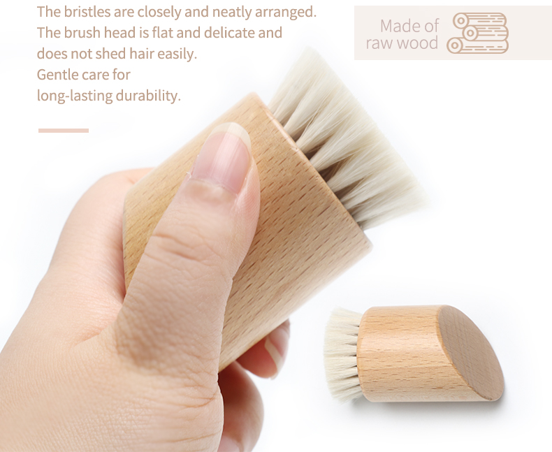 Wooden Handle Facial Cleaning Brush Makeup Remover Brush With Super Soft Goat Bristle