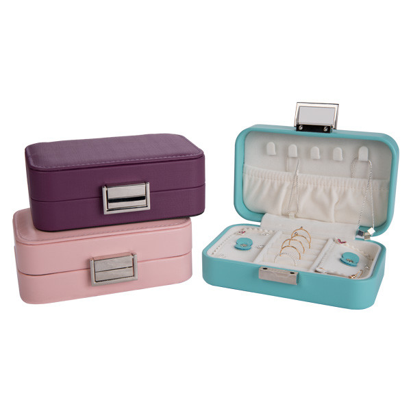 Handmade Portable Travel Jewelry Box Square Shape Suitcase Design For Retail