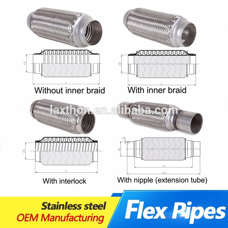 Uinversal Car Auto Exhaust Flex Pipe 201 304 Stainless Steel Exhaust Tubing