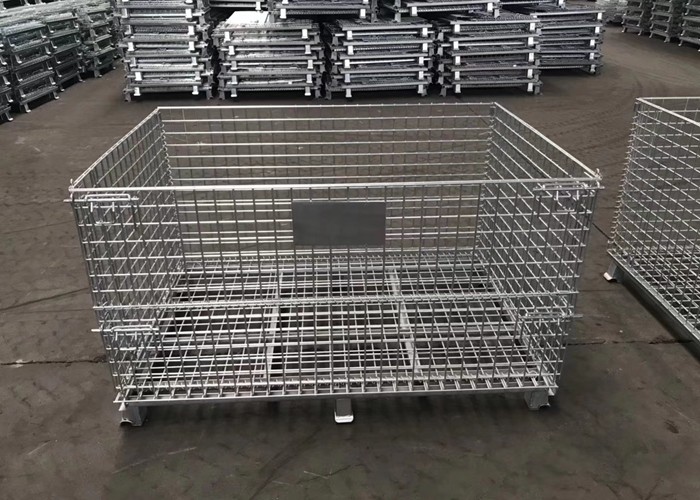 Galvanized Steel Q195 4.0-6.0mm Wire Mesh Pallet Cage Foldable Wire Mesh Basket