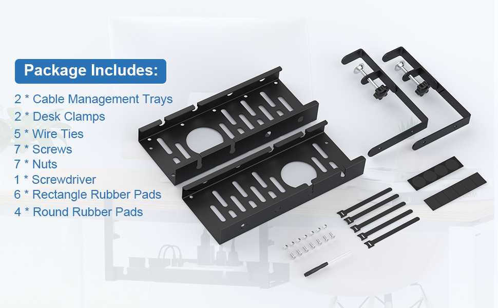 Metal No Drilling and Retractable Design for Neat Under Desk Cable Management Tray