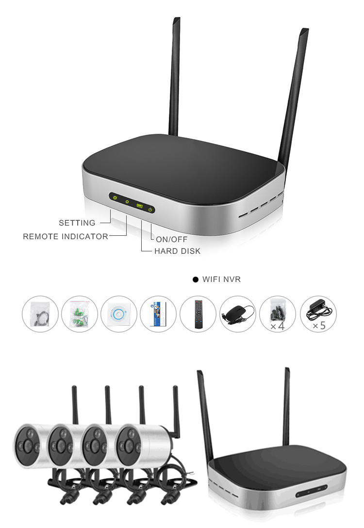 Smart Home 4 Channel Wireless Cctv System With Nvr , Indoor Cctv Camera Kits