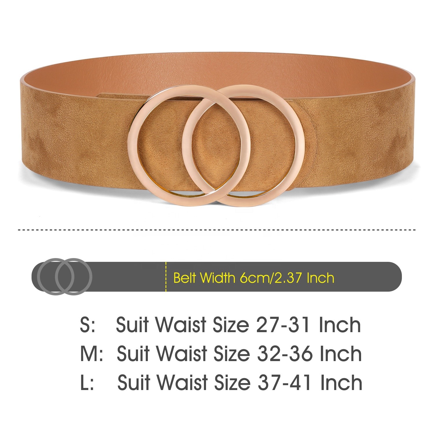 Gold Buckle Wide Skinny Leather Belt 2.31in Women Dress Classic Stylish