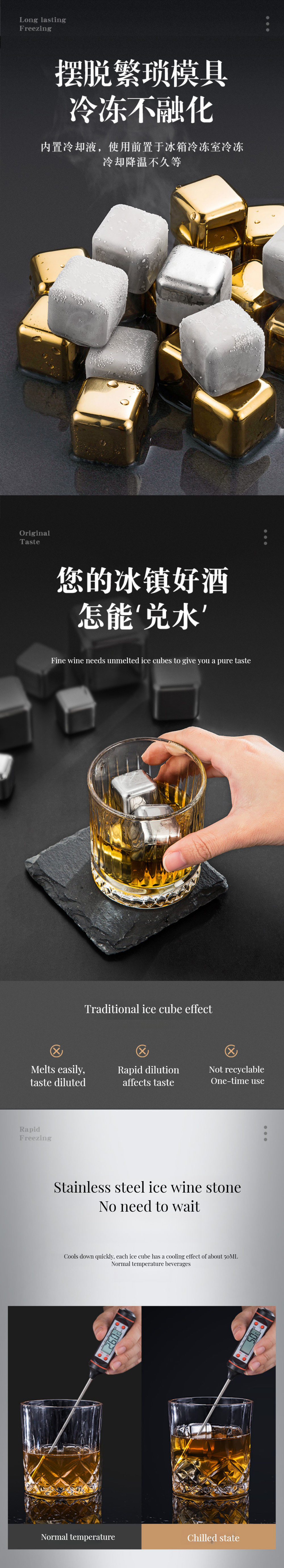 Sustainable Stainless Steel 304 Cooling Stones for Customized Wine and Whiskey Ice Cubes