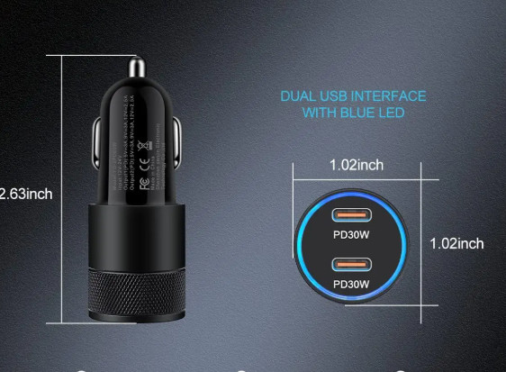 USB A Car Charger PD 60W Smart Phone Mini Car Power Adapter
